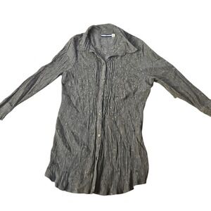 Croft & Barrow Womens Long Sleeve Textured Button Up Shirt‎ Top Size L Grey